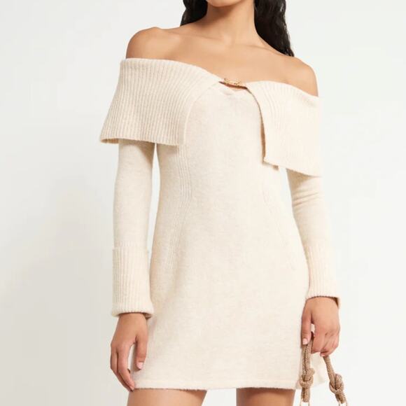 Cult Gaia Cream Off the Shoulder Sweater Dress Medium New $398 - Picture 1 of 7